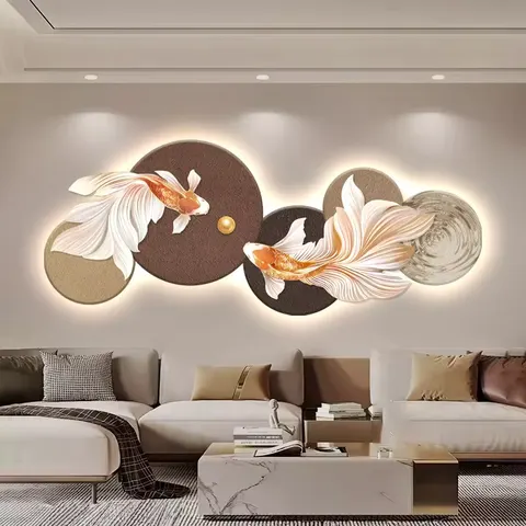 Modern Simplicity Sofa Background Wall Crystal Porcelain Painting Luxury Elegance Koi Fish Art Home Decor Painting