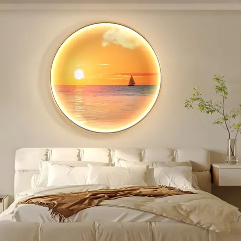 抽象 单幅 装饰画 现代简约 卧室背景墙挂画 LED带灯画