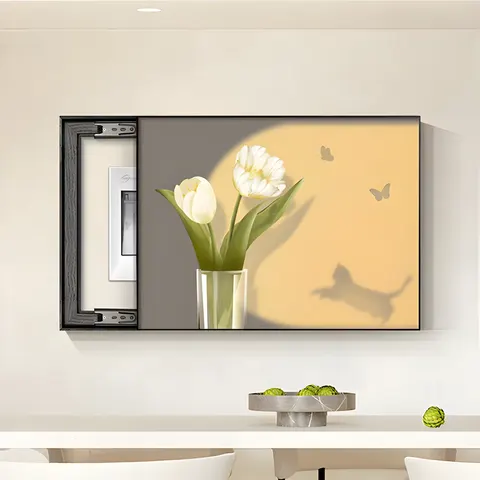 Modern Small Fresh Electric Meter Box Crystal Porcelain Painting Flower Shadow Wall Art Home Decor Painting