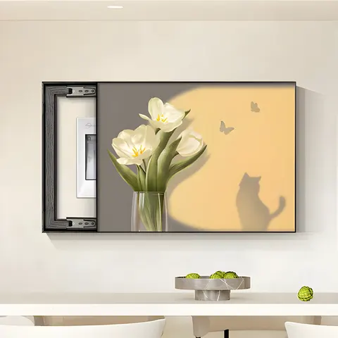 Modern Small Fresh Electric Meter Box Crystal Porcelain Painting Flower Shadow Wall Art Home Decor Painting