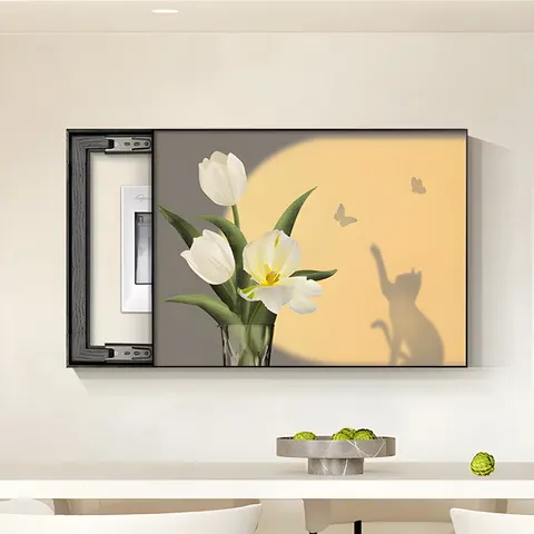 Modern Small Fresh Electric Meter Box Crystal Porcelain Painting Flower Shadow Wall Art Home Decor Painting