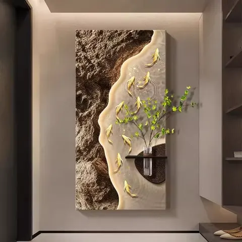 锦鲤 单幅 装饰画 现代简约 客厅背景墙挂画 LED带灯画