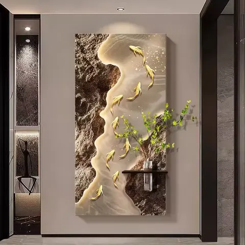 锦鲤 单幅 装饰画 现代简约 客厅背景墙挂画 LED带灯画