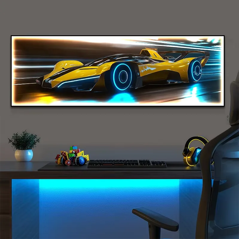 Modern Stylish LED Sports Car Wall Art Illuminated Paintings for Bars and Amusement Arcades Sports Car-themed Wall Lights