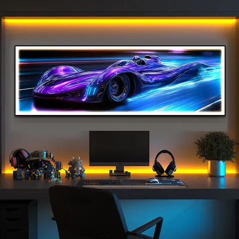 Modern Stylish LED Sports Car Wall Art Illuminated Paintings for Bars and Amusement Arcades Sports Car-themed Wall Lights