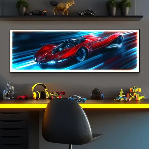 Modern Stylish LED Sports Car Wall Art Illuminated Paintings for Bars and Amusement Arcades Sports Car-themed Wall Lights