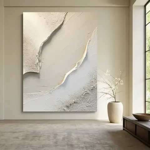 Modern Textured Abstract Wall Art Large White Canvas with Brown Minimalist Modern Beige Hand Painted Wall Decor Oil Medium