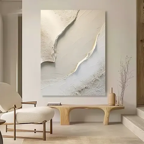 Modern Textured Abstract Wall Art Large White Canvas with Brown Minimalist Modern Beige Hand Painted Wall Decor Oil Medium