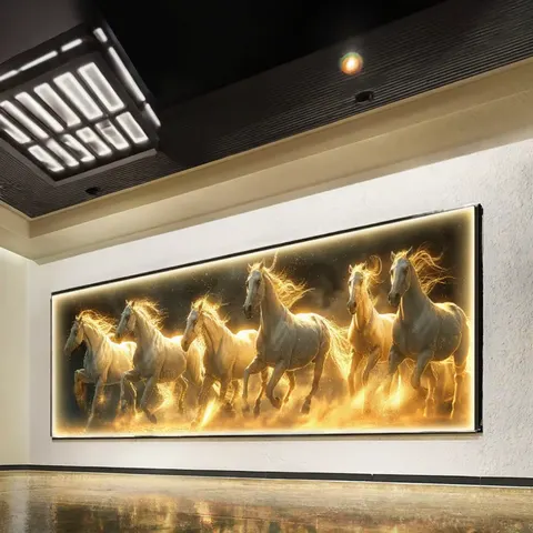 Modern Victorian Era Galloping Horse Animal Wall Art Frameless Oil Painting Gold Coated Canvas Digital Printing Eco-friendly