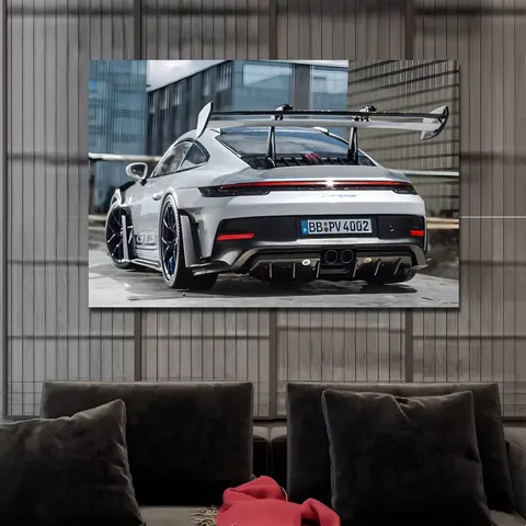 Modern Wall Art Home Decor Luxury Sports Car Racing with Led Lights Tempered Glass Painting and Acrylic Painting