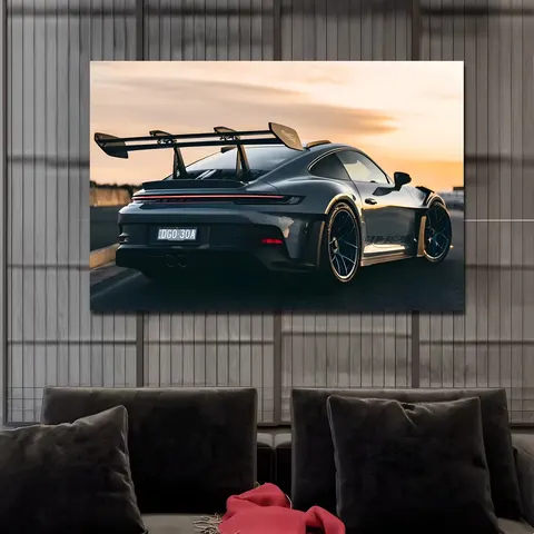Modern Wall Art Home Decor Luxury Sports Car Racing with Led Lights Tempered Glass Painting and Acrylic Painting