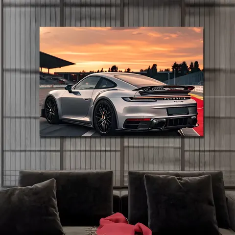 Modern Wall Art Home Decor Luxury Sports Car Racing with Led Lights Tempered Glass Painting and Acrylic Painting