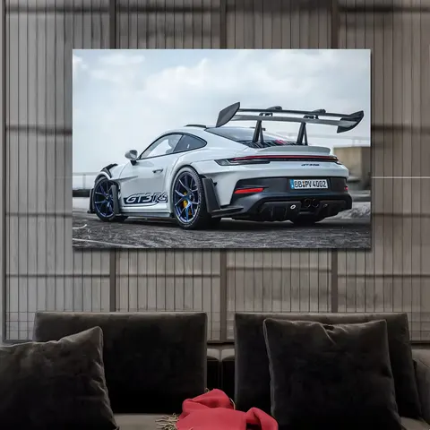 Modern Wall Art Home Decor Luxury Sports Car Racing with Led Lights Tempered Glass Painting and Acrylic Painting
