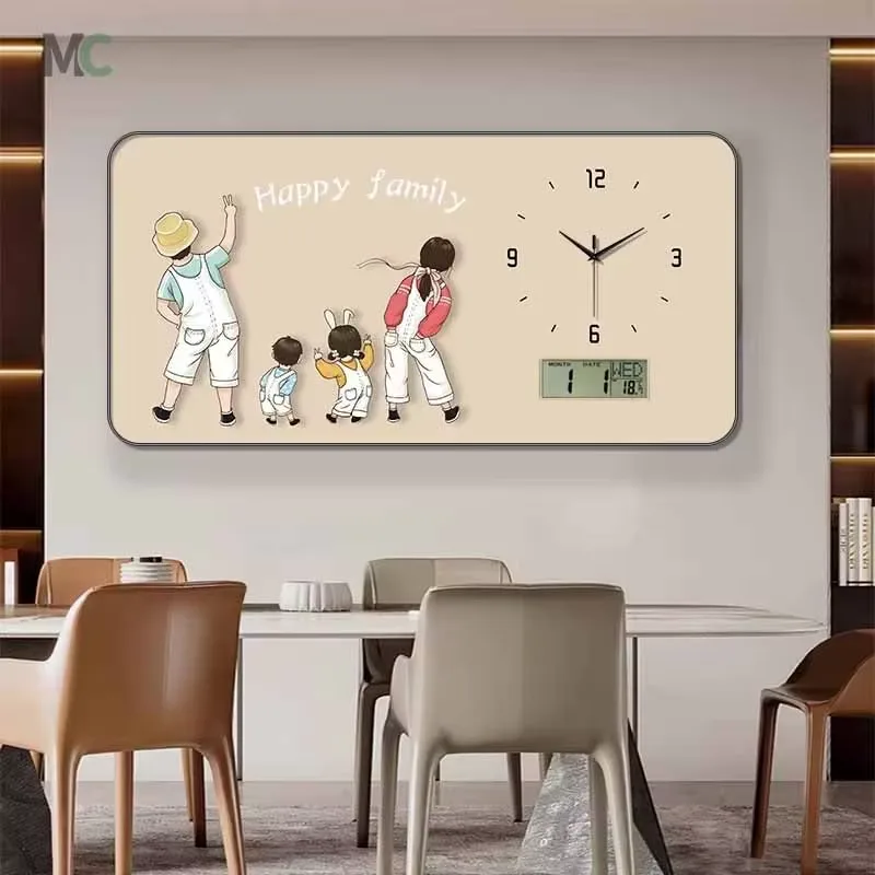 Modern Warm Calendar Electronic Clock Painting Art Decor Restaurant Background Wall Crystal Porcelain Home Decor Paintings