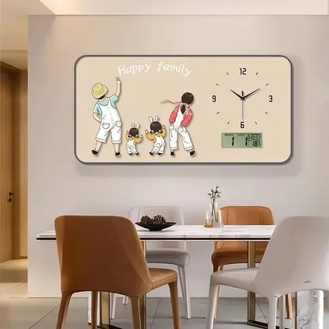 Modern Warm Calendar Electronic Clock Painting Art Decor Restaurant Background Wall Crystal Porcelain Home Decor Paintings