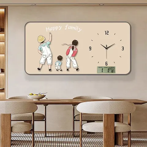 Modern Warm Calendar Electronic Clock Painting Art Decor Restaurant Background Wall Crystal Porcelain Home Decor Paintings