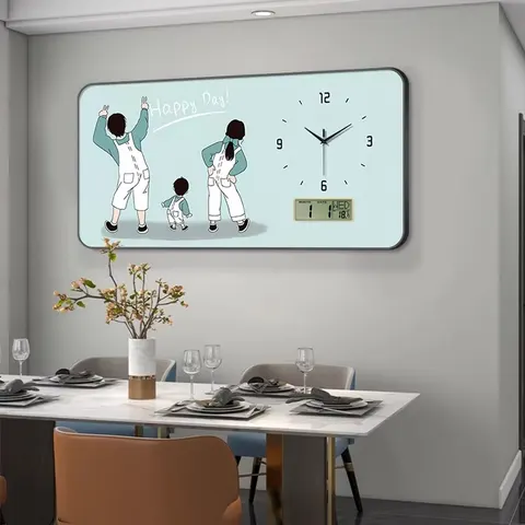 Modern Warm Calendar Electronic Clock Painting Art Decor Restaurant Background Wall Crystal Porcelain Home Decor Paintings