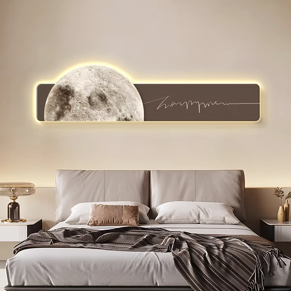 Moon Bedroom Bed Art Decor Painting Advanced Sense Living Room Sofa Background Wall LED Glow Crystal Porcelain Painting