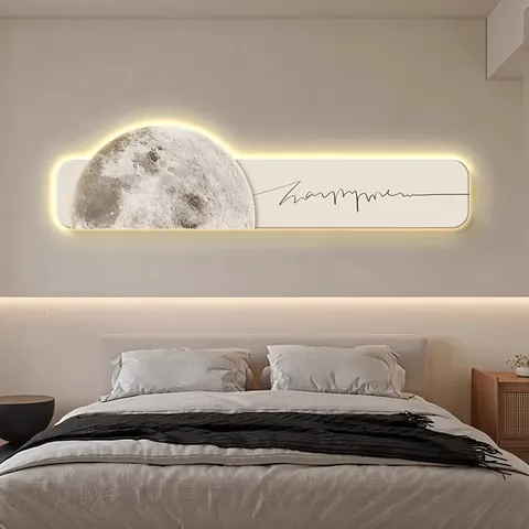 Moon Bedroom Bed Art Decor Painting Advanced Sense Living Room Sofa Background Wall LED Glow Crystal Porcelain Painting