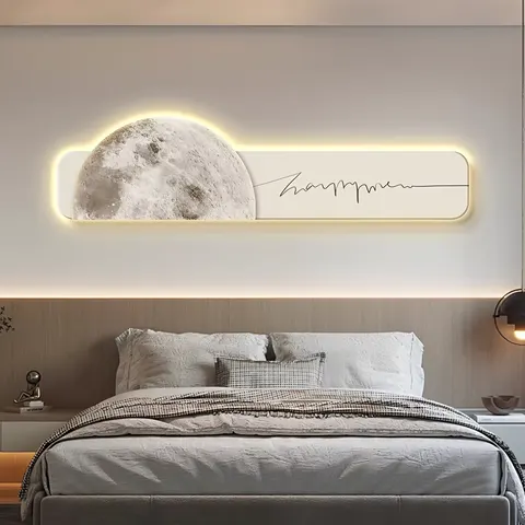 Moon Bedroom Bed Art Decor Painting Advanced Sense Living Room Sofa Background Wall LED Glow Crystal Porcelain Painting