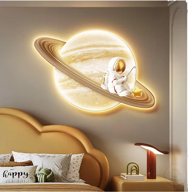 Moon Corridor Entrance Hall Art Decor Painting Space Background Wall Planet Glowed Led Crystal Porcelain Painting