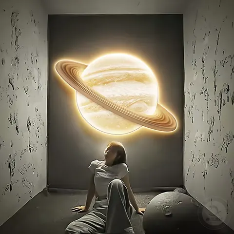 Moon Corridor Entrance Hall Art Decor Painting Space Background Wall Planet Glowed Led Crystal Porcelain Painting