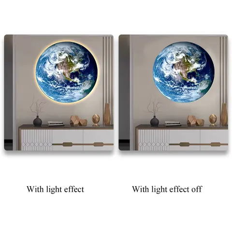 Moon Earth Round LED Painting Living Room Hallway Hanging Painting Main Bed Head Background Wall Art Home Decor Painting