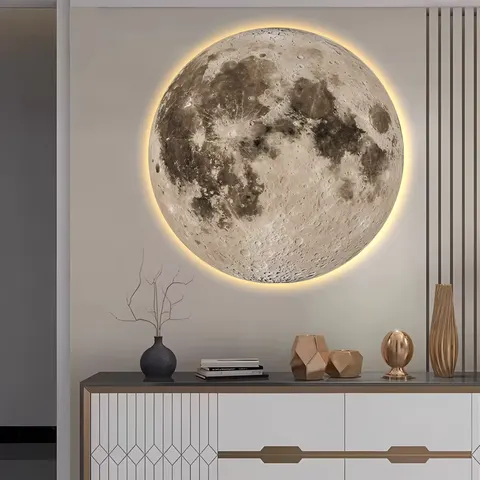 Moon Earth Round LED Painting Living Room Hallway Hanging Painting Main Bed Head Background Wall Art Home Decor Painting