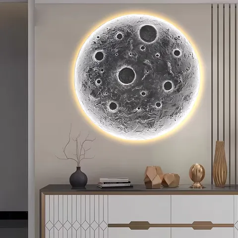 Moon Earth Round LED Painting Living Room Hallway Hanging Painting Main Bed Head Background Wall Art Home Decor Painting