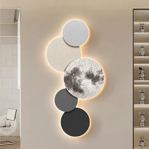 Moon Sandstone Art Home Decor Painting Living Room Corridor Background Wall Sandstone Fabric LED Decor Painting