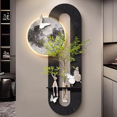 Moon Sandstone Fabric LED Wall Surface Mural Painting Hydroponics Green Plants Art Home Furnishings Decor Painting