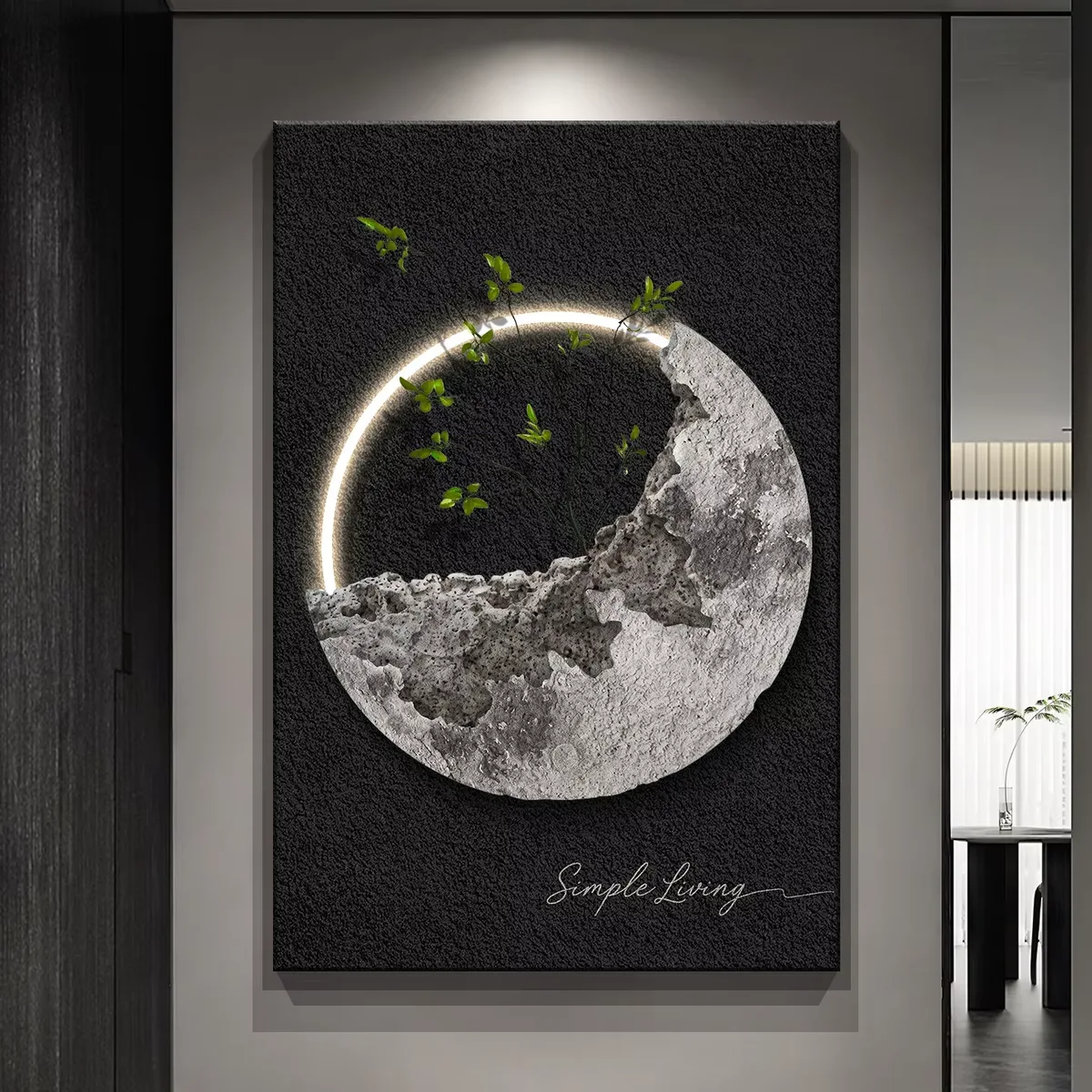 Moon Three-dimensional Sandstone Art Home Decor Painting 3D Three-dimensional Relief Sculpture LED Painting