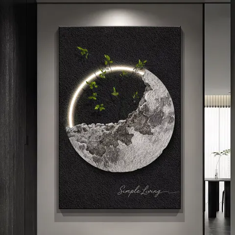 Moon Three-dimensional Sandstone Art Home Decor Painting 3D Three-dimensional Relief Sculpture LED Painting