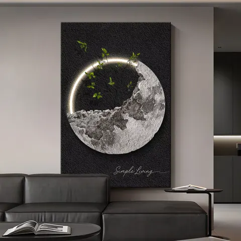 Moon Three-dimensional Sandstone Art Home Decor Painting 3D Three-dimensional Relief Sculpture LED Painting