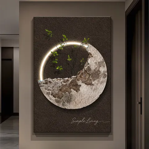 Moon Three-dimensional Sandstone Art Home Decor Painting 3D Three-dimensional Relief Sculpture LED Painting
