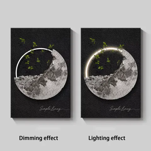 Moon Three-dimensional Sandstone Art Home Decor Painting 3D Three-dimensional Relief Sculpture LED Painting
