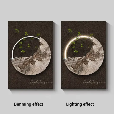 Moon Three-dimensional Sandstone Art Home Decor Painting 3D Three-dimensional Relief Sculpture LED Painting