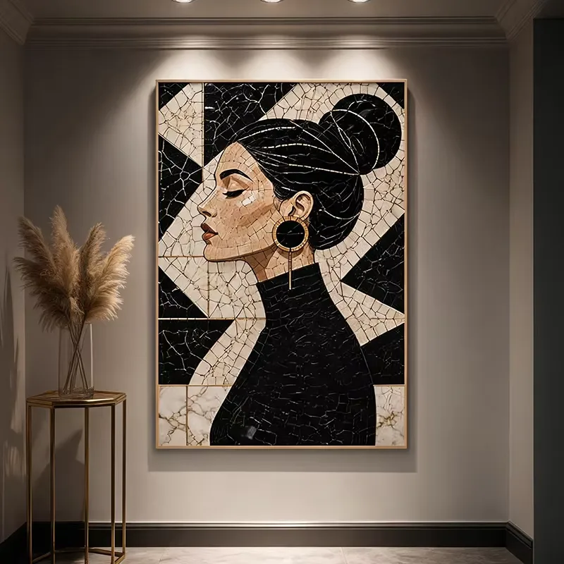 Mosaic Decorative Wall Mural Featuring a Female Portrait, Crystal Vertical Wall Mural