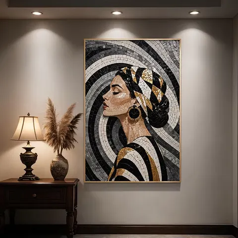 Mosaic Decorative Wall Mural Featuring a Female Portrait, Crystal Vertical Wall Mural