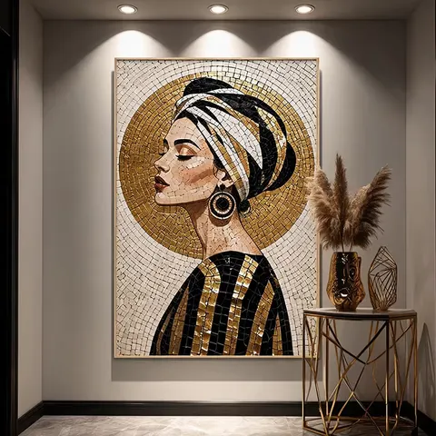 Mosaic Decorative Wall Mural Featuring a Female Portrait, Crystal Vertical Wall Mural