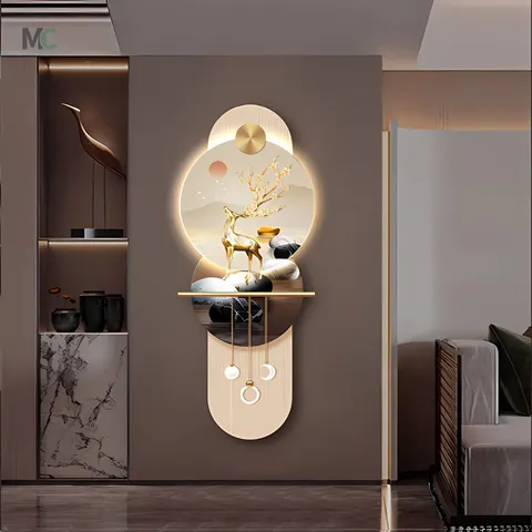 Multi-layer Elk Led Light-emitting Wall Art Home Decor Painting Metal Pendant Corridor Background Wall Hanging Painting
