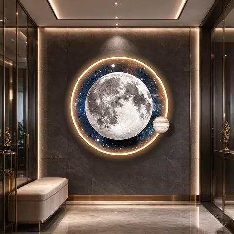 Multi-layer Round LED Crystal Porcelain Wall Art Acrylic Backlit Planet Earth Painting Home Decor for Living Room Hotel Lobby