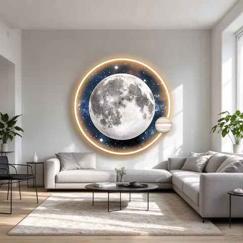 Multi-layer Round LED Crystal Porcelain Wall Art Acrylic Backlit Planet Earth Painting Home Decor for Living Room Hotel Lobby