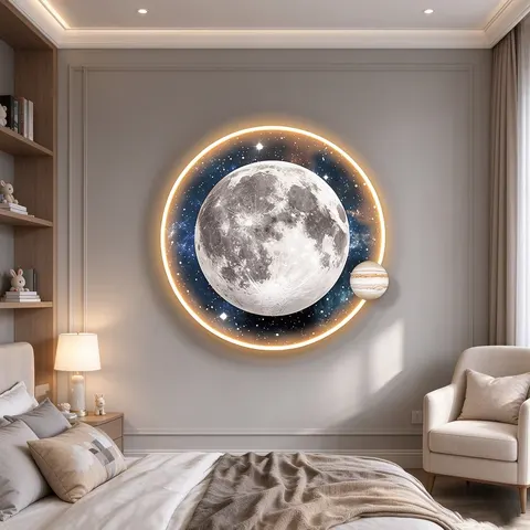 Multi-layer Round LED Crystal Porcelain Wall Art Acrylic Backlit Planet Earth Painting Home Decor for Living Room Hotel Lobby