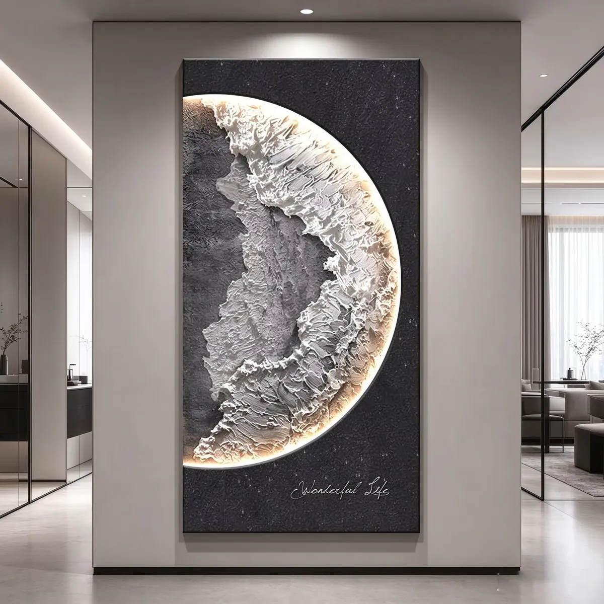 日月星辰 单幅 装饰画 轻奢风 玄关背景墙挂画 LED带灯画