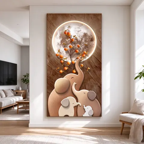 Multi-layer Sandstone LED Wall Painting 3D Elephant Moon Design Lighted Wall Art for Living Room Entryway Hallway Home Decor