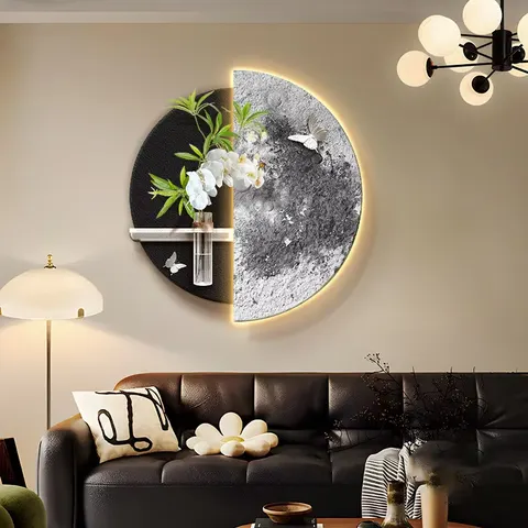 Multi-layered Combination Sandstone Fabric Art Home Decor Painting Hydroponic Plants LED Decor Painting