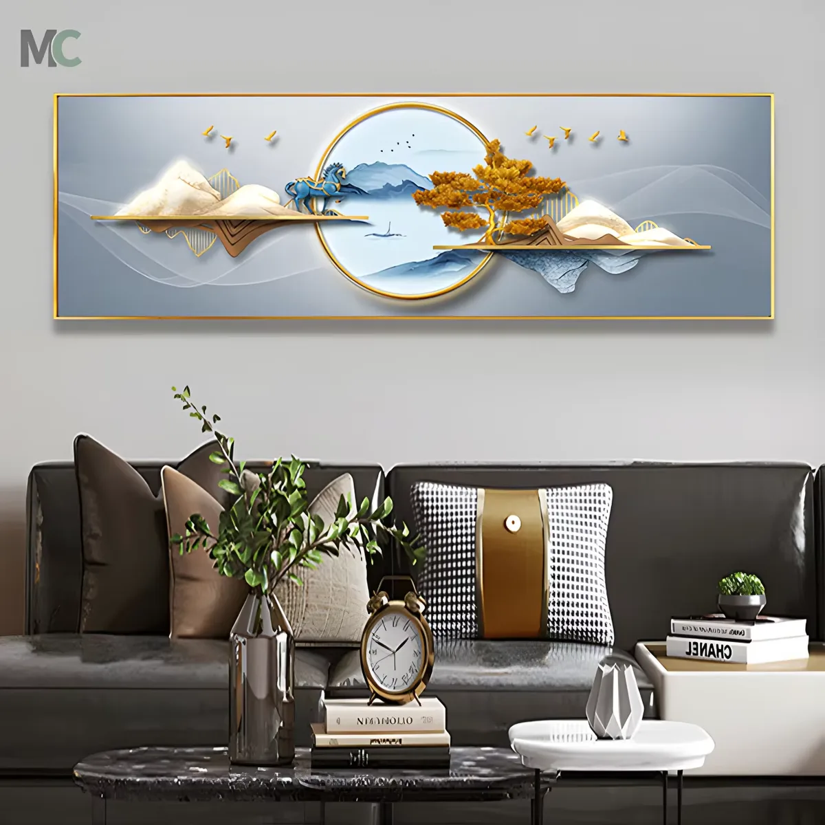 Neo-chinese Style Living Room Wall Art Home Decor Painting Elk Landscape Sofa Background Wall Crystal Porcelain Painting