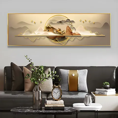 Neo-chinese Style Living Room Wall Art Home Decor Painting Elk Landscape Sofa Background Wall Crystal Porcelain Painting