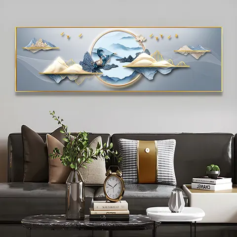 Neo-chinese Style Living Room Wall Art Home Decor Painting Elk Landscape Sofa Background Wall Crystal Porcelain Painting
